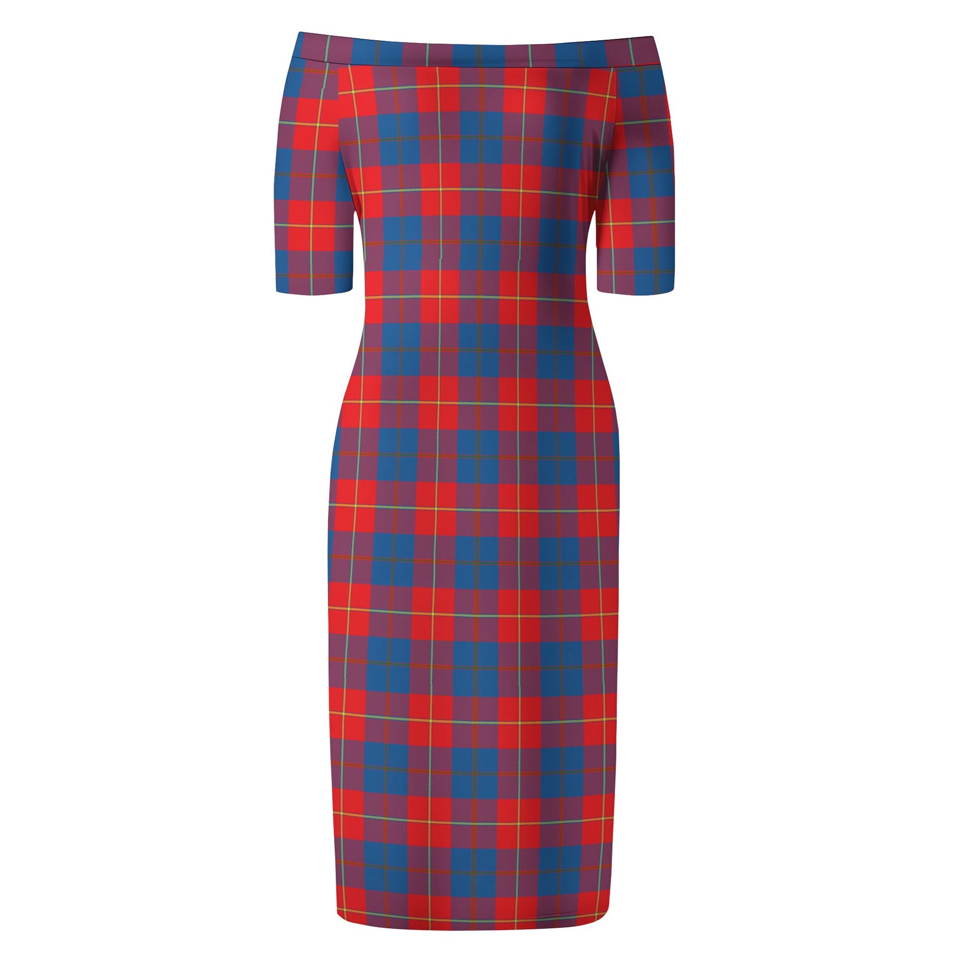 Galloway Red Tartan Off Shoulder Lady Dress - Tartanvibesclothing