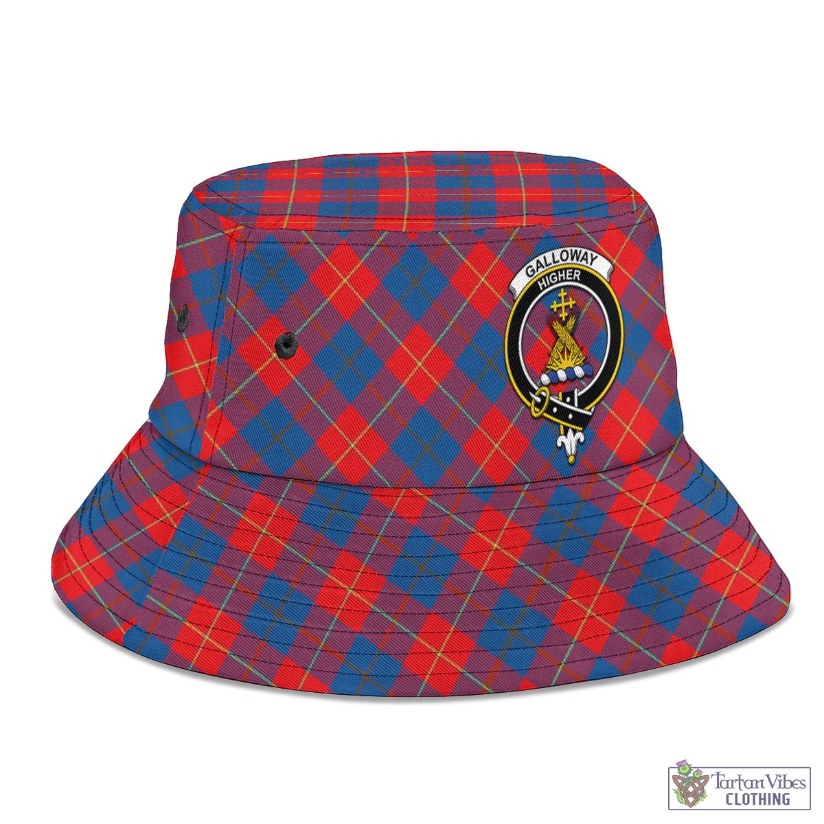 Tartan Vibes Clothing Galloway Red Tartan Bucket Hat with Family Crest