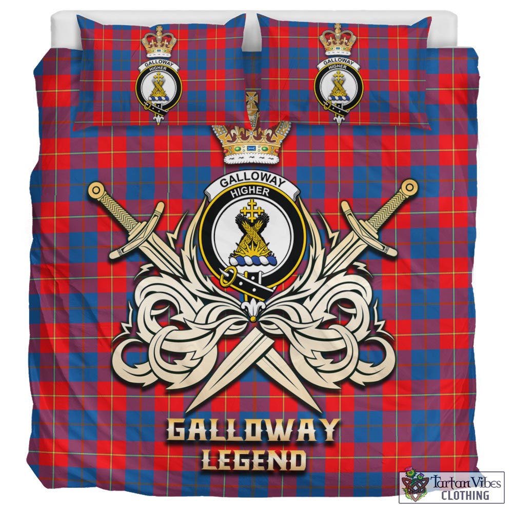 Tartan Vibes Clothing Galloway Red Tartan Bedding Set with Clan Crest and the Golden Sword of Courageous Legacy