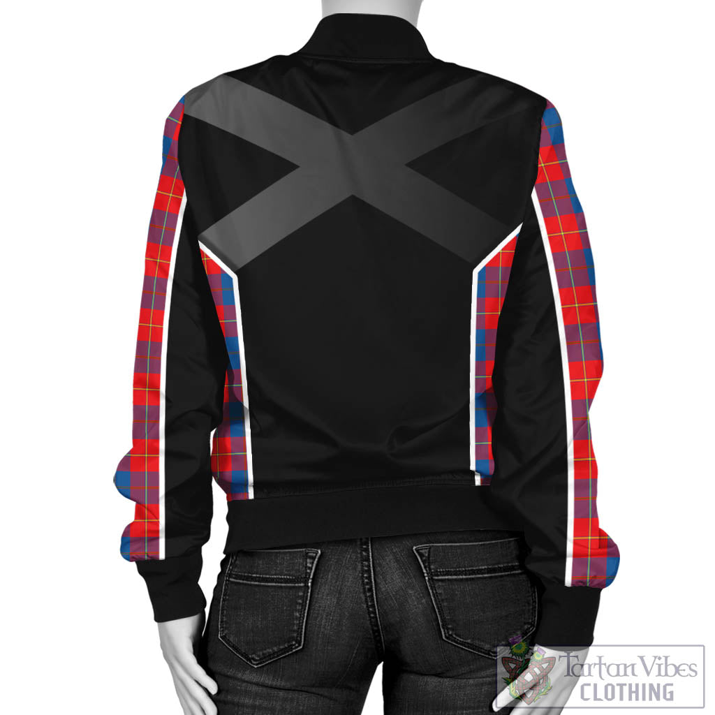 Tartan Vibes Clothing Galloway Red Tartan Bomber Jacket with Family Crest and Scottish Thistle Vibes Sport Style