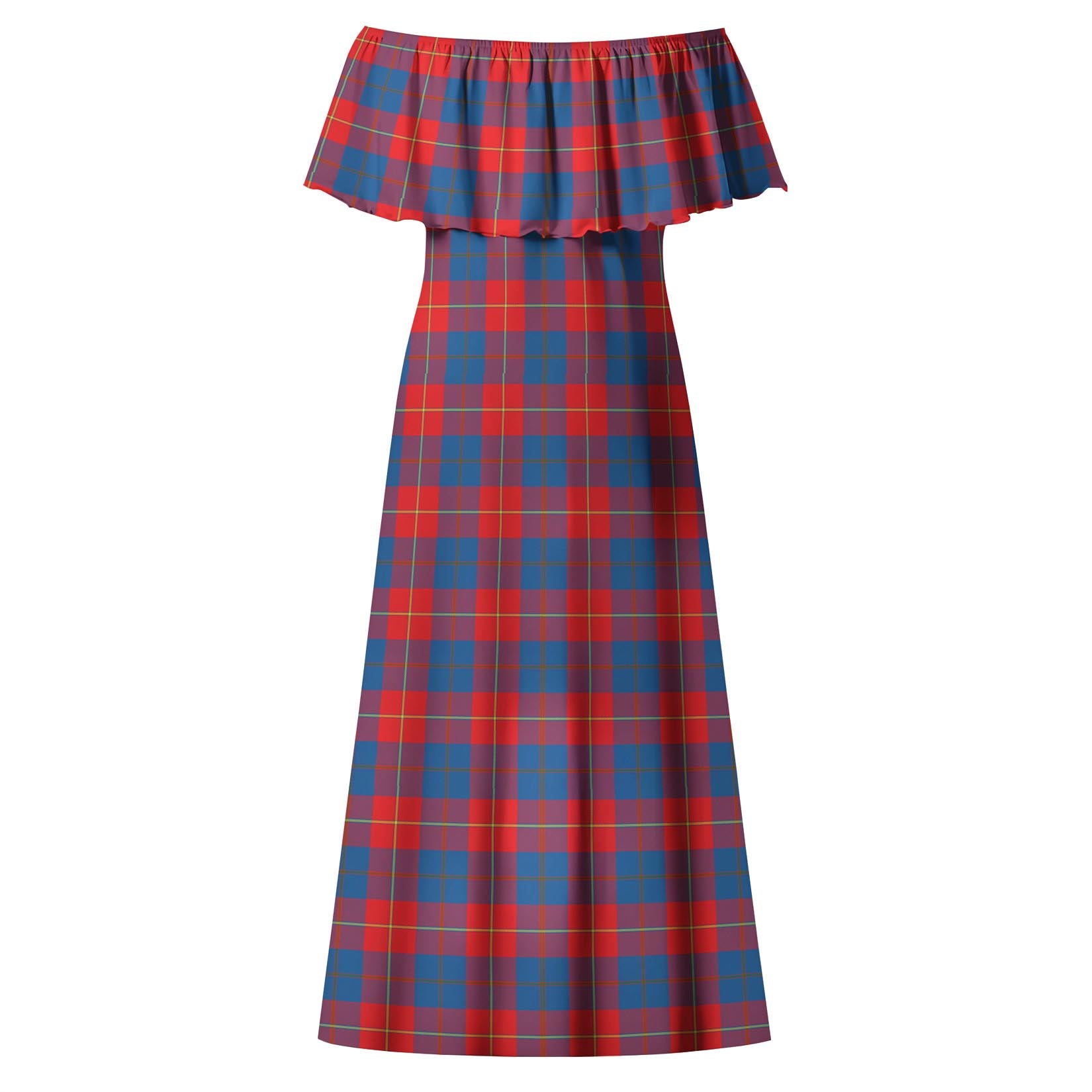 Galloway Red Tartan Off Shoulder Long Dress - Tartanvibesclothing