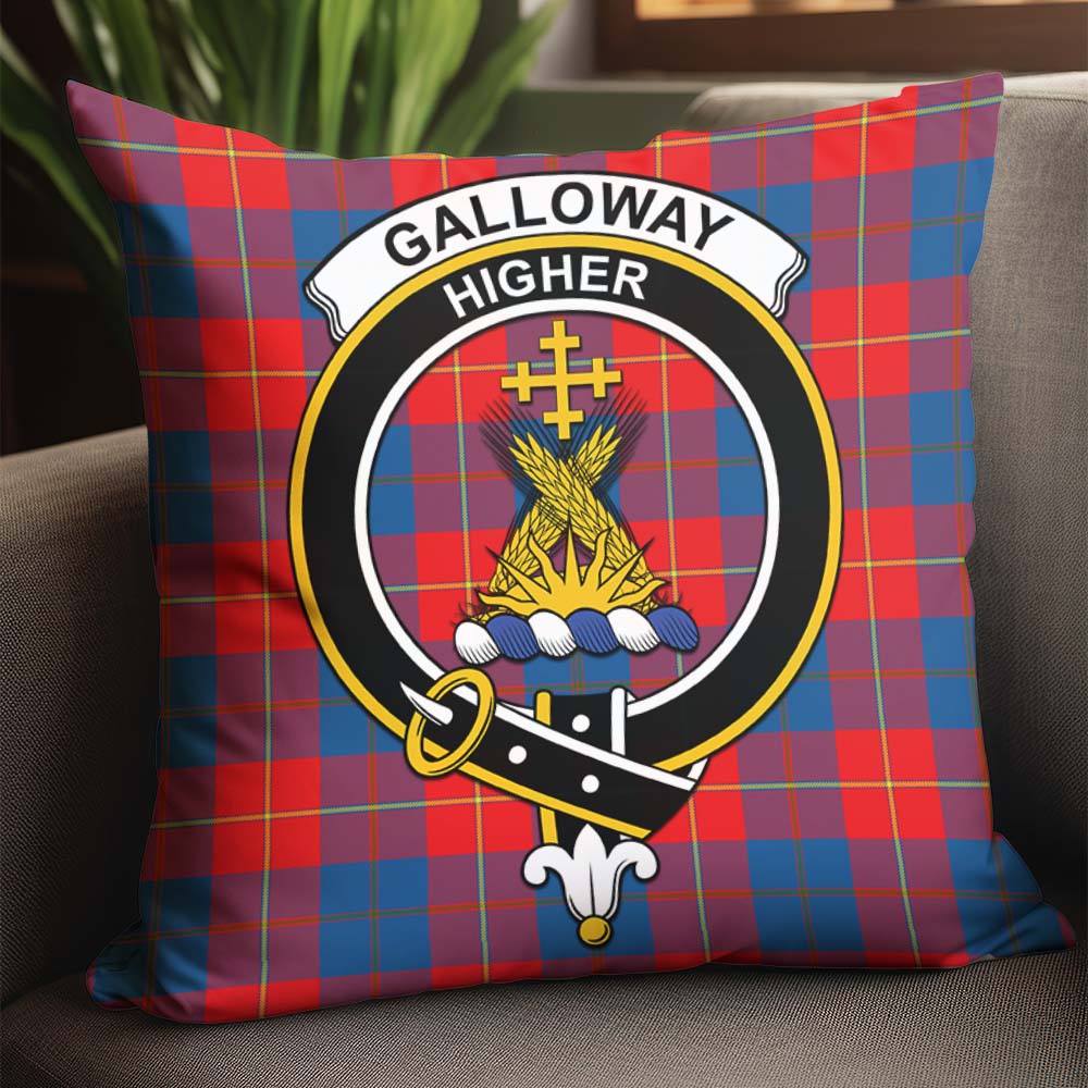 Galloway Red Tartan Pillow Cover with Family Crest - Tartanvibesclothing