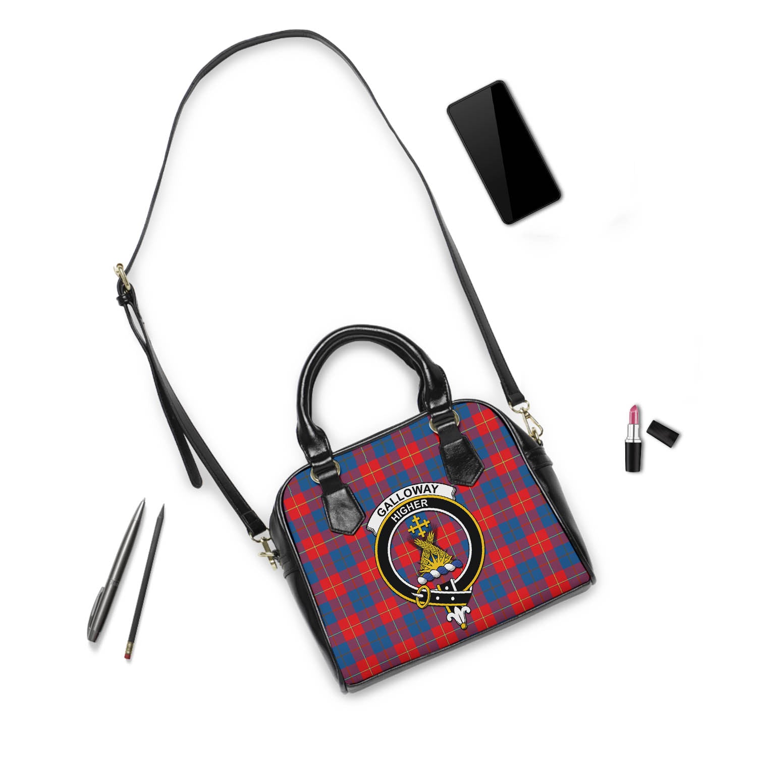 Galloway Red Tartan Shoulder Handbags with Family Crest - Tartanvibesclothing