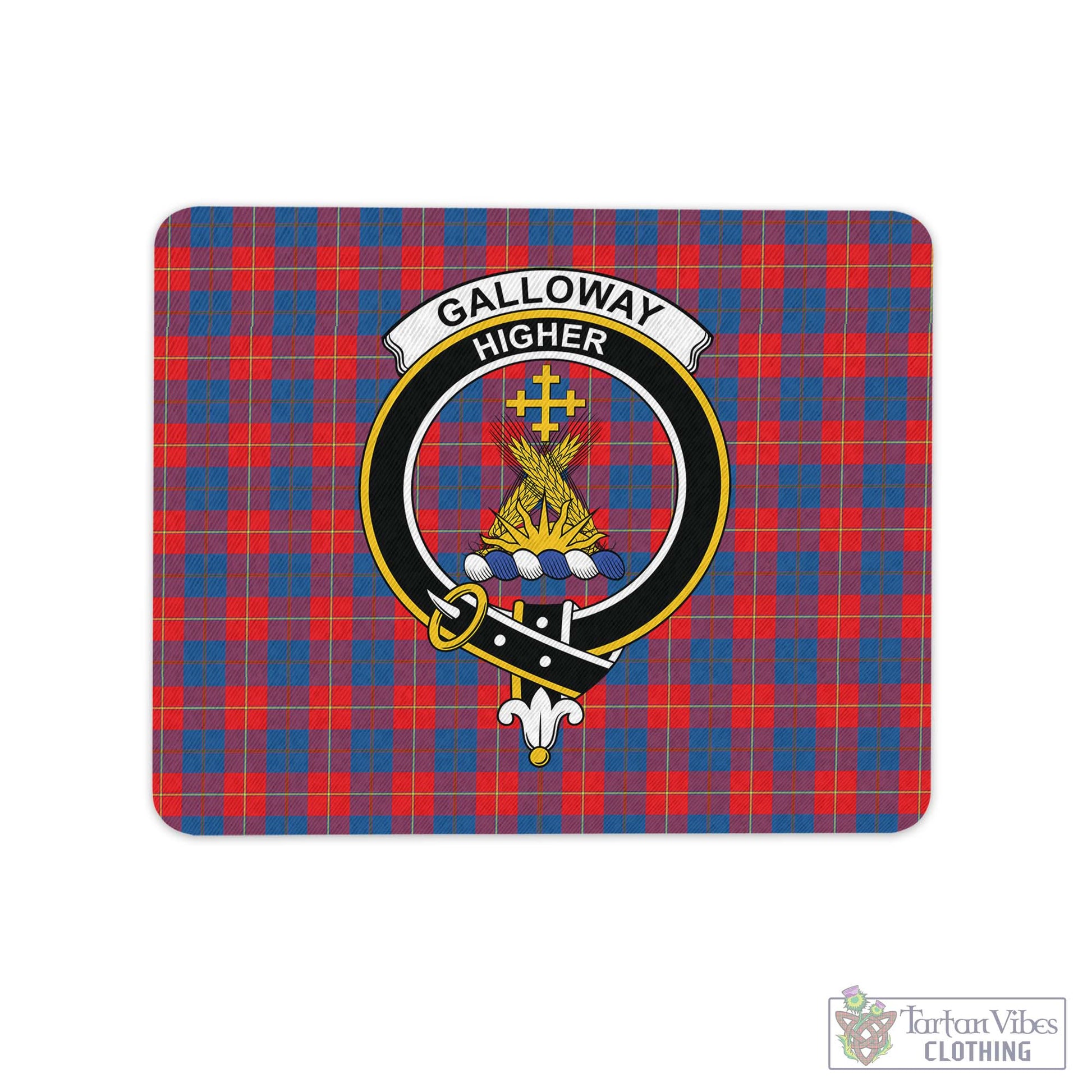 Tartan Vibes Clothing Galloway Red Tartan Mouse Pad with Family Crest