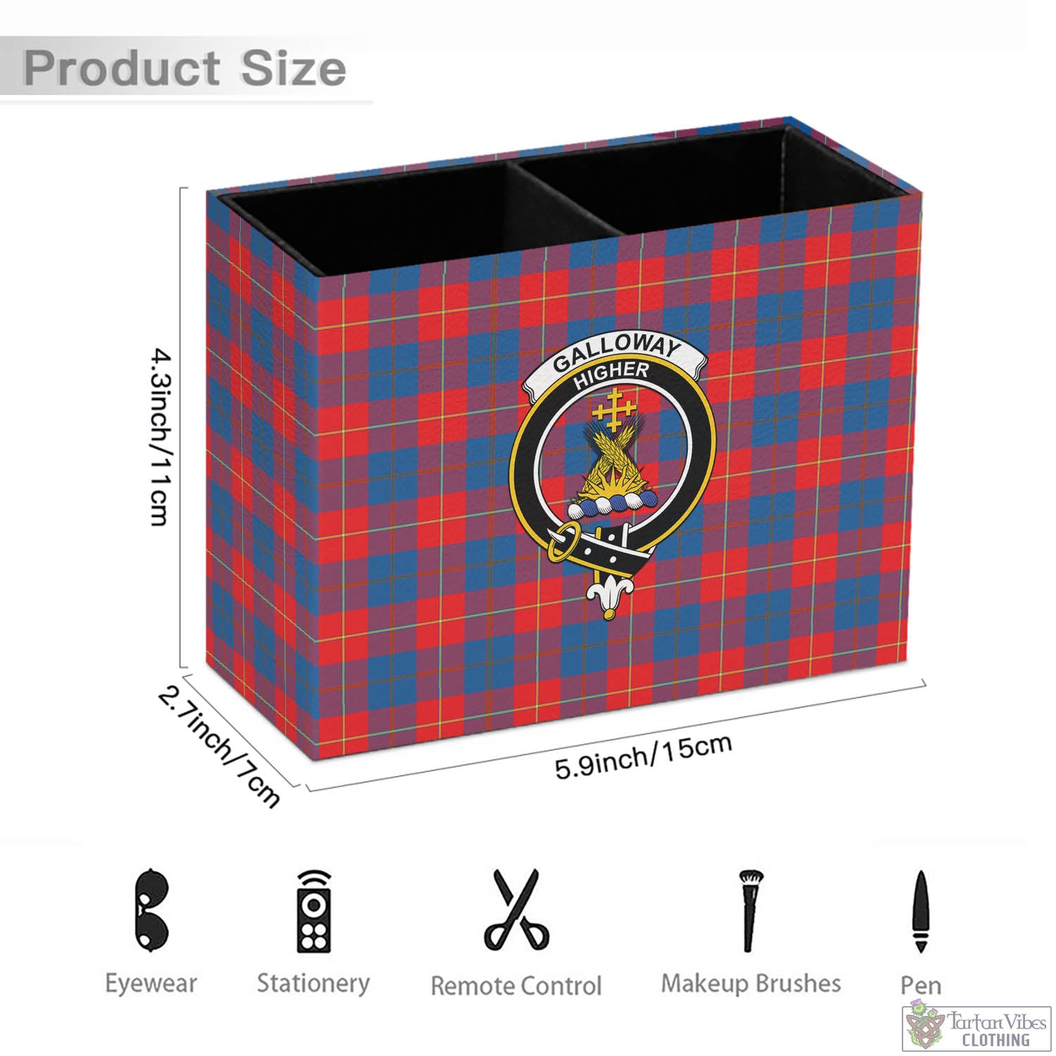 Tartan Vibes Clothing Galloway Red Tartan Pen Holder with Family Crest