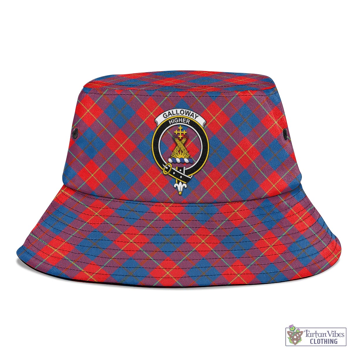 Tartan Vibes Clothing Galloway Red Tartan Bucket Hat with Family Crest