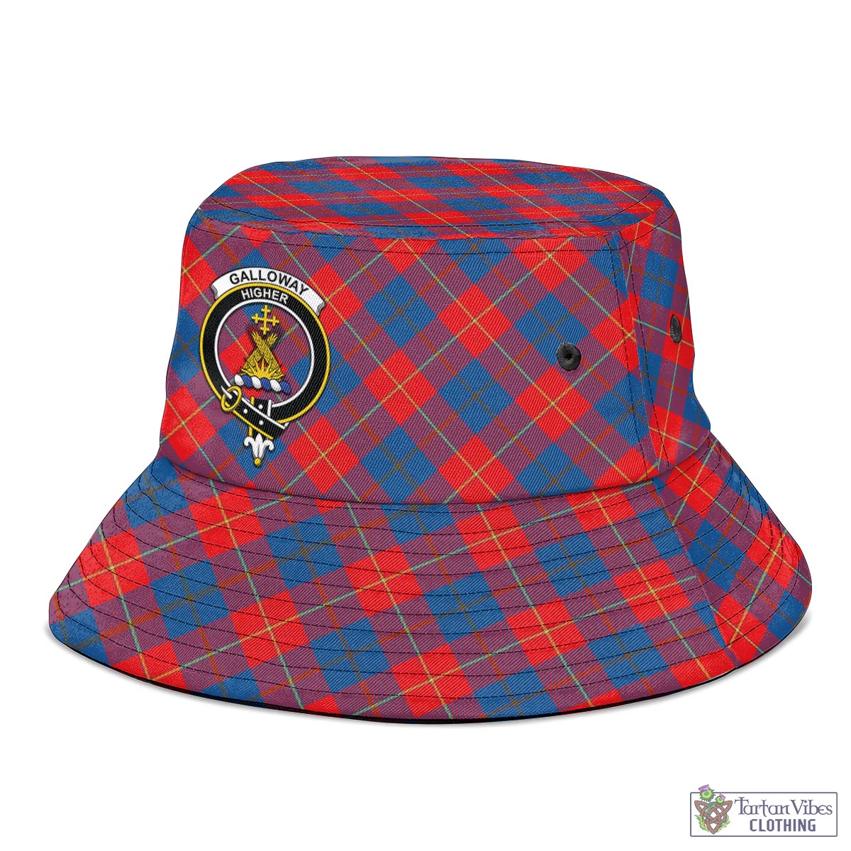 Tartan Vibes Clothing Galloway Red Tartan Bucket Hat with Family Crest