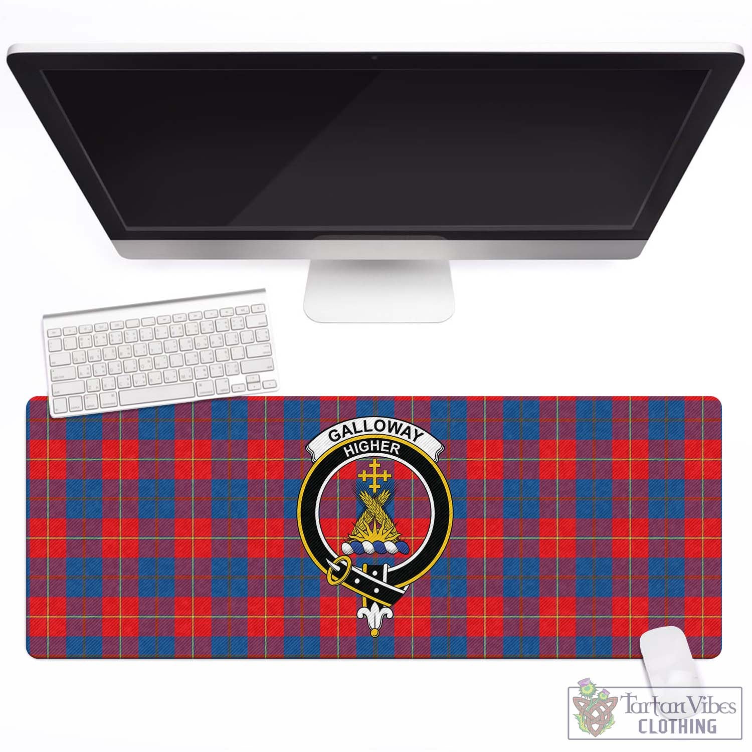 Tartan Vibes Clothing Galloway Red Tartan Mouse Pad with Family Crest