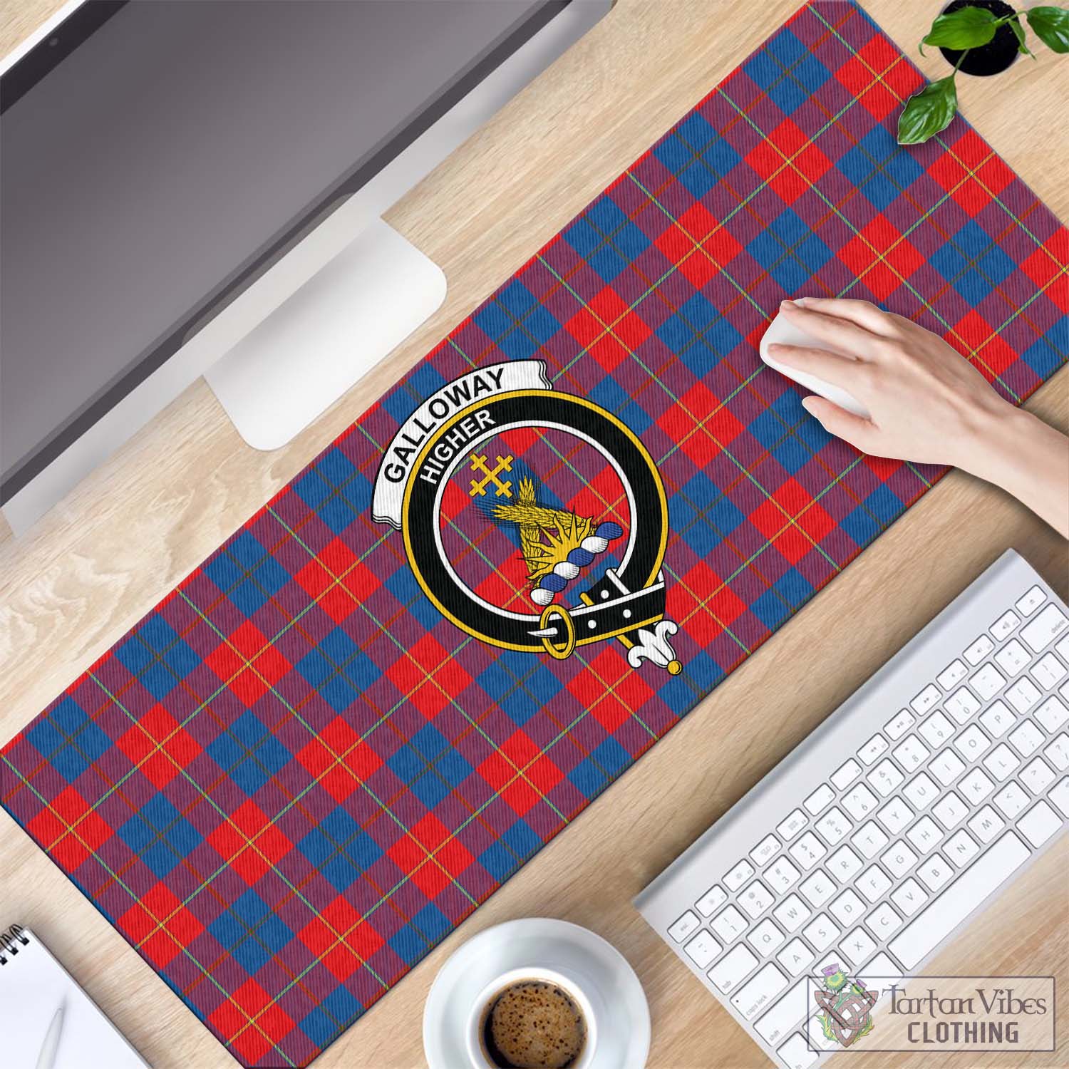 Tartan Vibes Clothing Galloway Red Tartan Mouse Pad with Family Crest