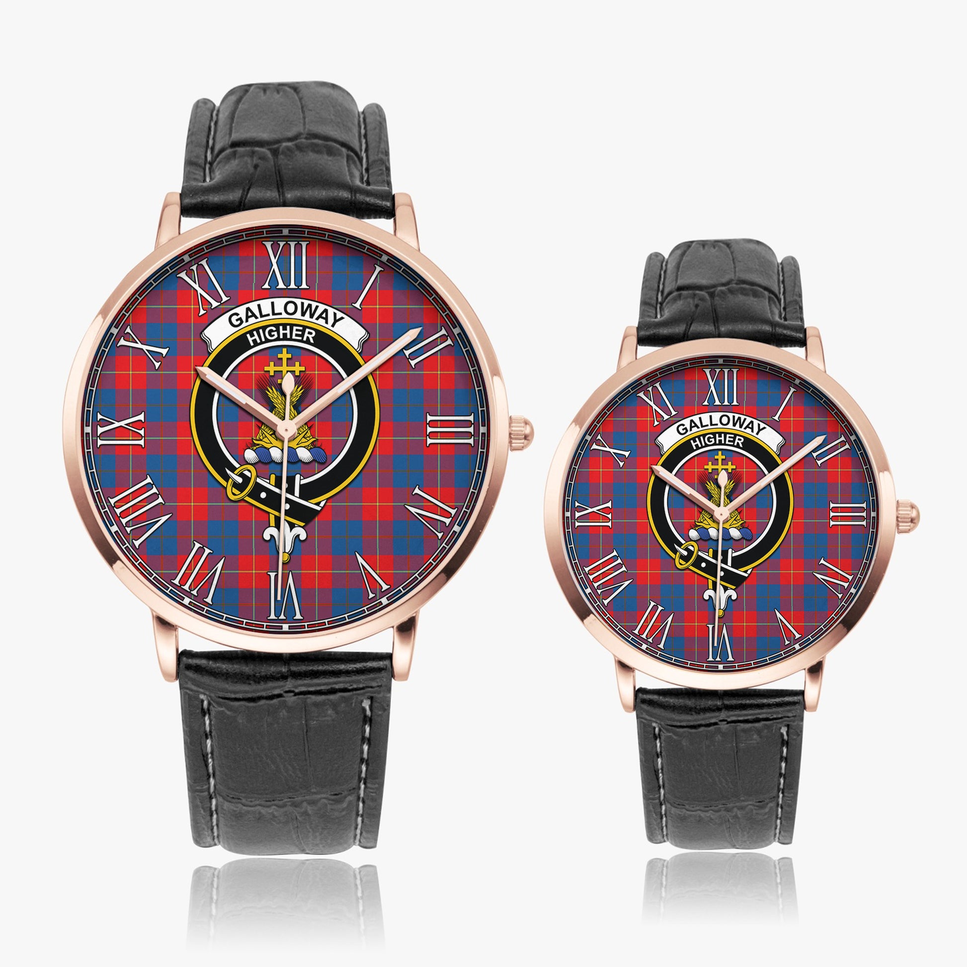 Galloway Red Tartan Family Crest Leather Strap Quartz Watch - Tartanvibesclothing