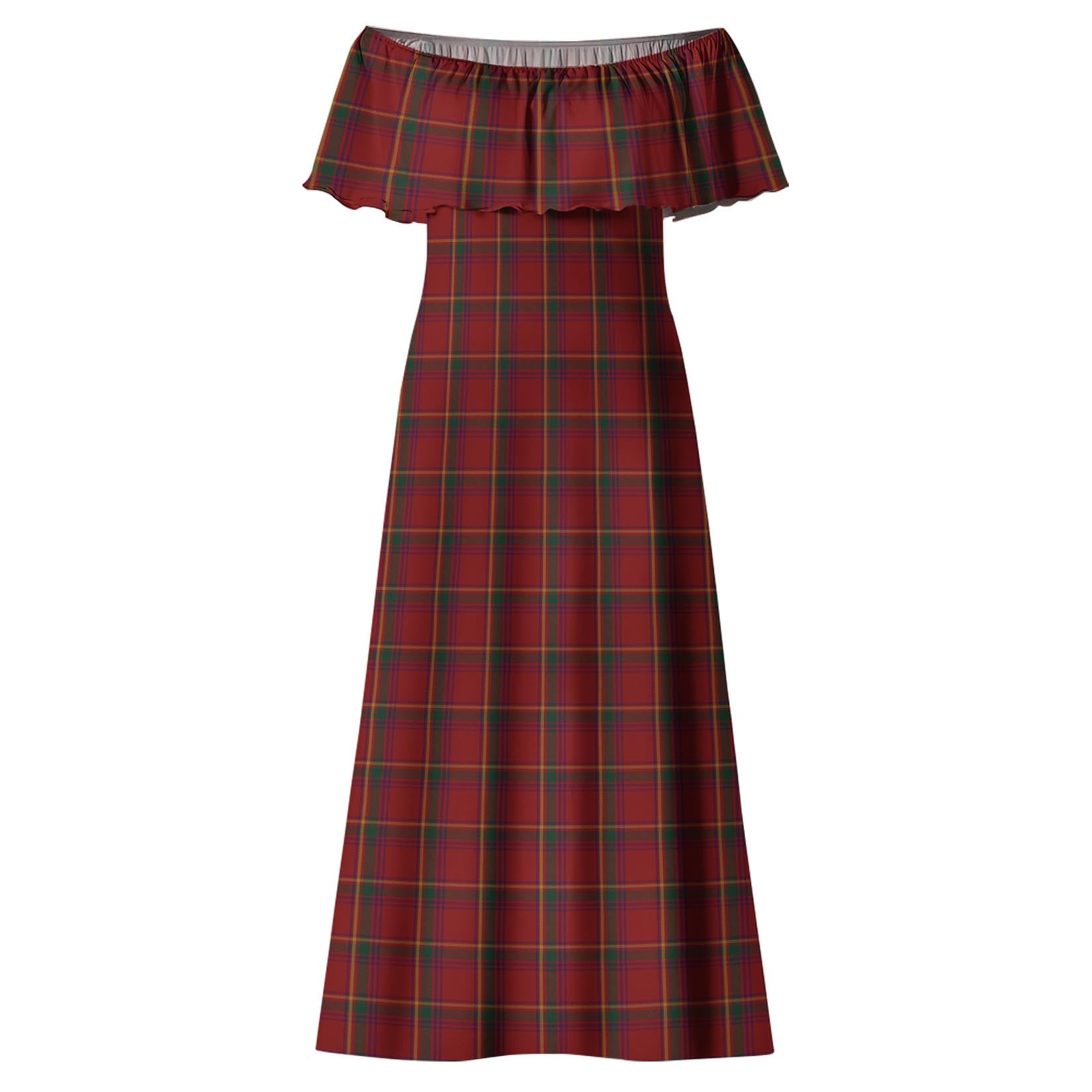 Galway County Ireland Tartan Off Shoulder Long Dress - Tartanvibesclothing