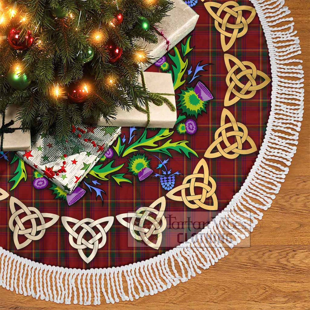 Tartan Vibes Clothing Galway County Ireland Tartan Christmas Tree Skirt with Thistle Celtic Knot Style