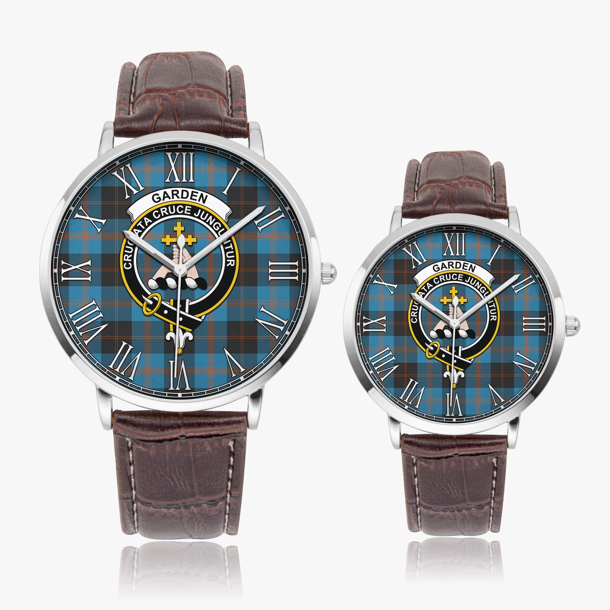 Garden Tartan Family Crest Leather Strap Quartz Watch - Tartanvibesclothing