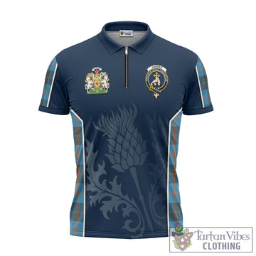 Garden (Gardyne) Tartan Zipper Polo Shirt with Family Crest and Scottish Thistle Vibes Sport Style