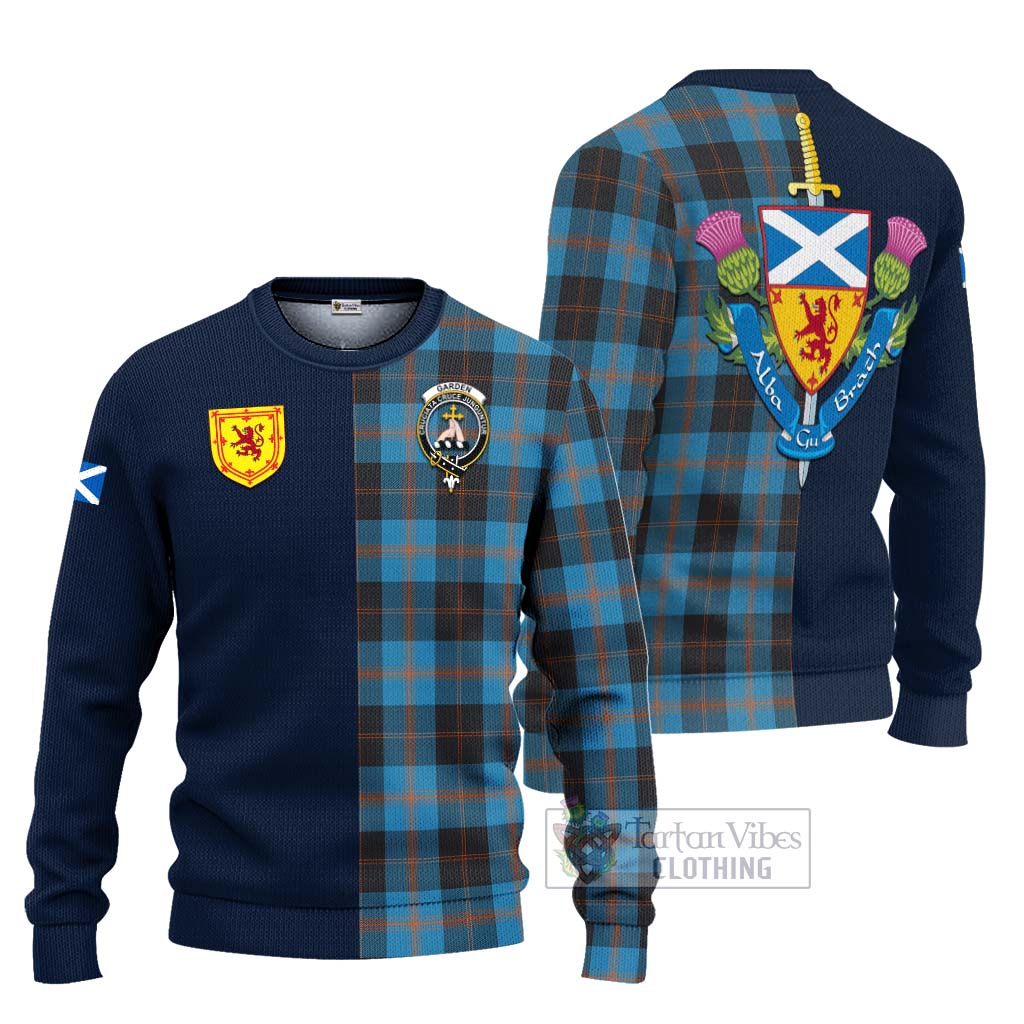 Tartan Vibes Clothing Garden Tartan Knitted Sweater with Scottish Lion Royal Arm Half Style