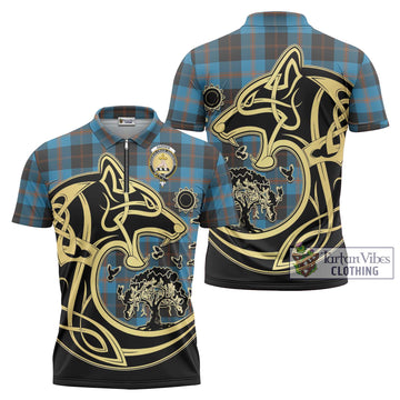 Garden (Gardyne) Tartan Zipper Polo Shirt with Family Crest Celtic Wolf Style