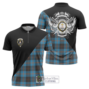 Garden (Gardyne) Tartan Zipper Polo Shirt with Family Crest and Military Logo Style