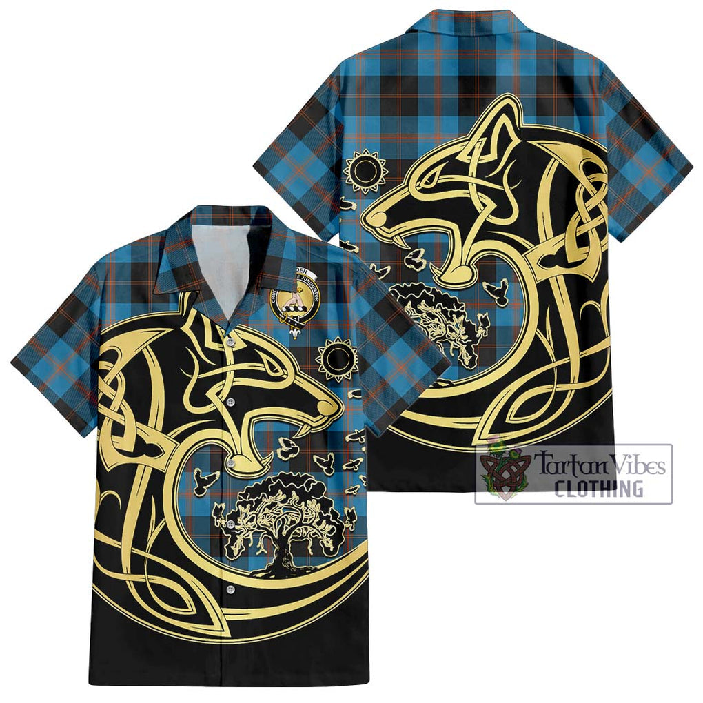 Garden (Gardyne) Tartan Short Sleeve Button Shirt with Family Crest Celtic Wolf Style Kid - Tartan Vibes Clothing