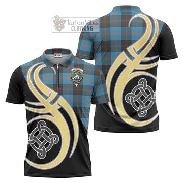 Garden (Gardyne) Tartan Zipper Polo Shirt with Family Crest and Celtic Symbol Style