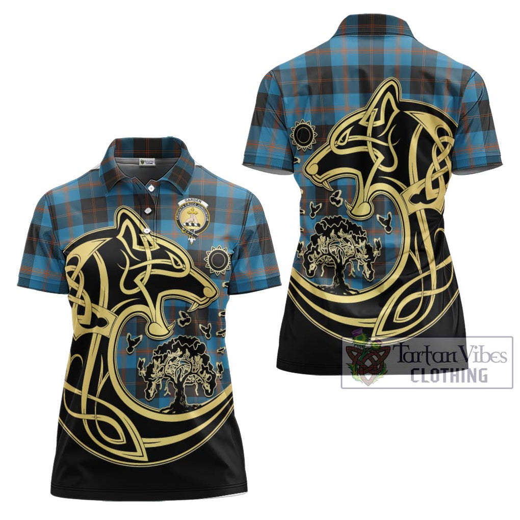 Garden (Gardyne) Tartan Women's Polo Shirt with Family Crest Celtic Wolf Style Women - Tartanvibesclothing Shop