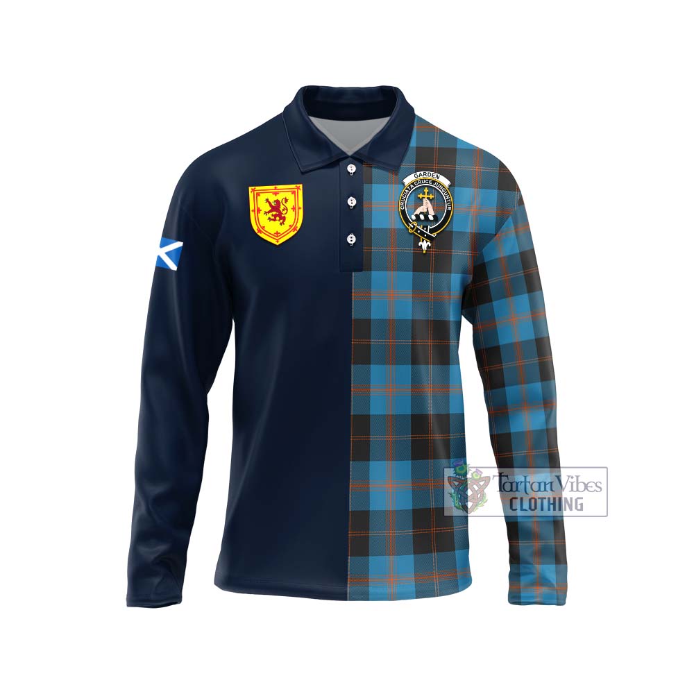 Tartan Vibes Clothing Garden Tartan Long Sleeve Polo Shirt with Scottish Lion Royal Arm Half Style