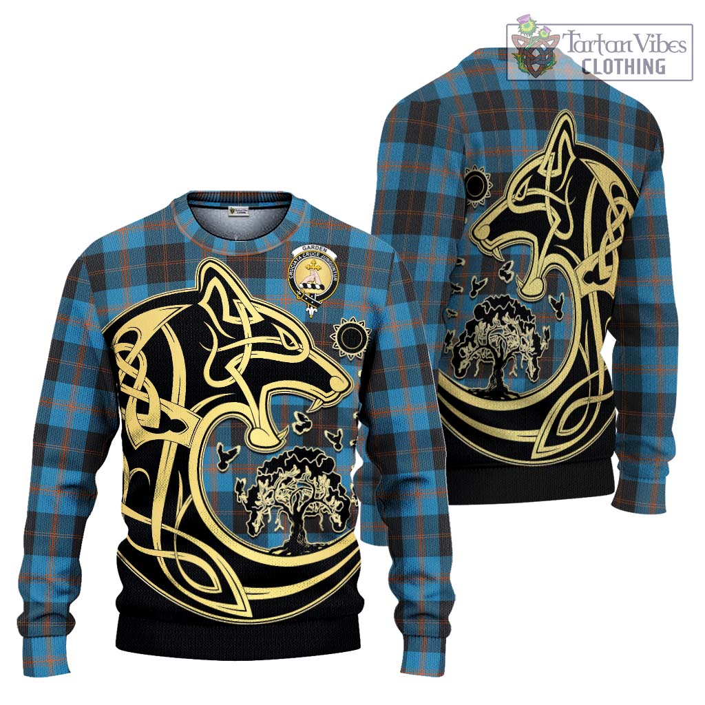 Tartan Vibes Clothing Garden Tartan Knitted Sweater with Family Crest Celtic Wolf Style