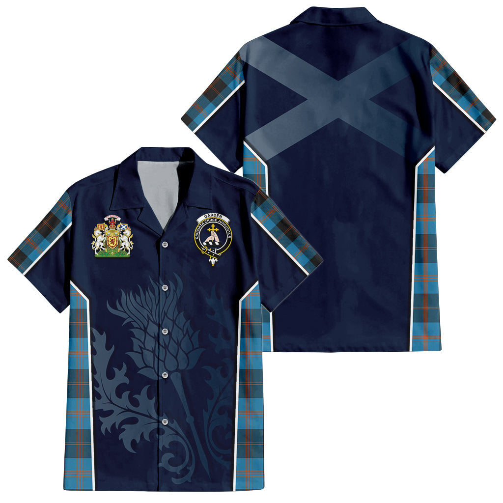 Tartan Vibes Clothing Garden Tartan Short Sleeve Button Up Shirt with Family Crest and Scottish Thistle Vibes Sport Style