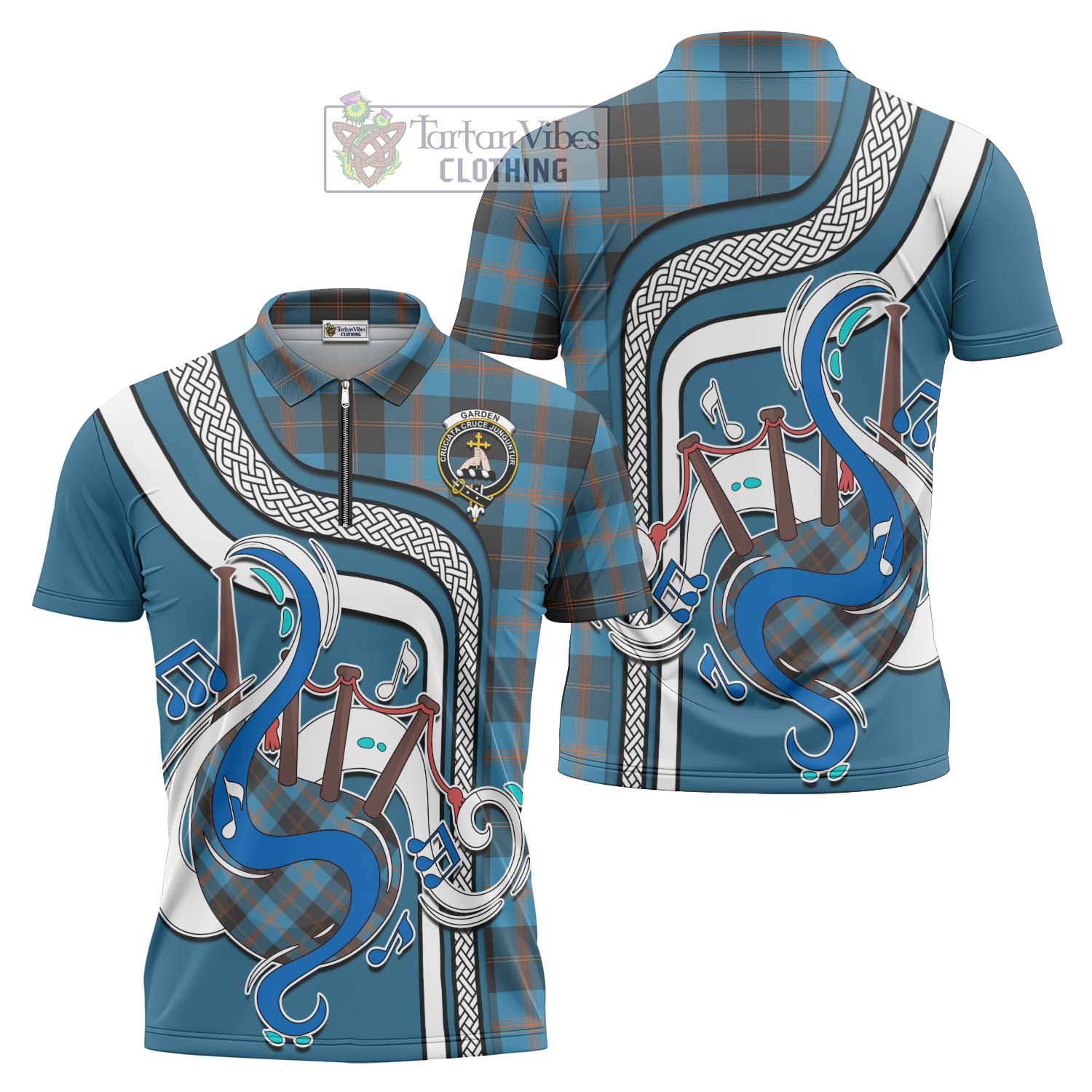 Tartan Vibes Clothing Garden Tartan Zipper Polo Shirt with Epic Bagpipe Style