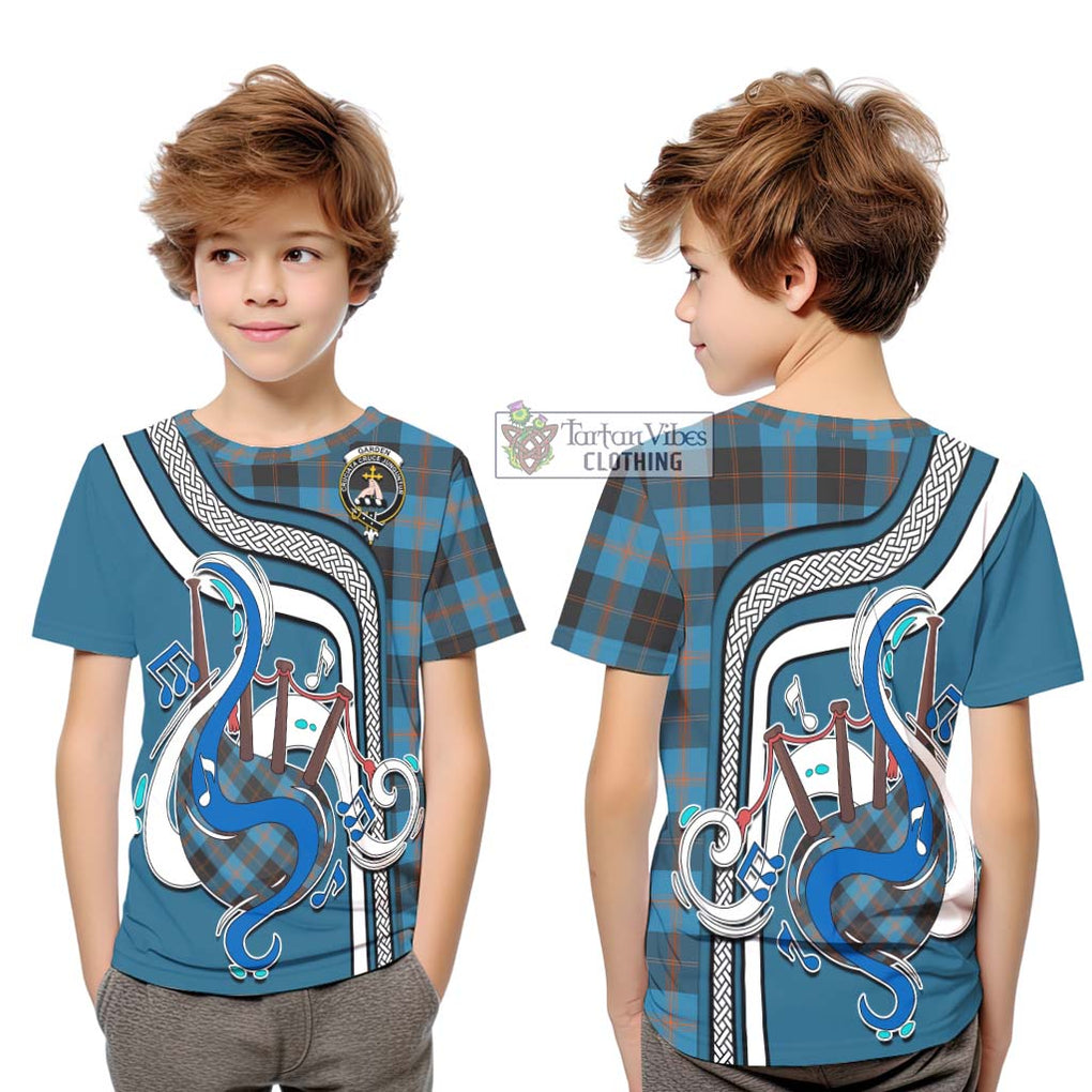 Tartan Vibes Clothing Garden Tartan Kid T-Shirt with Epic Bagpipe Style