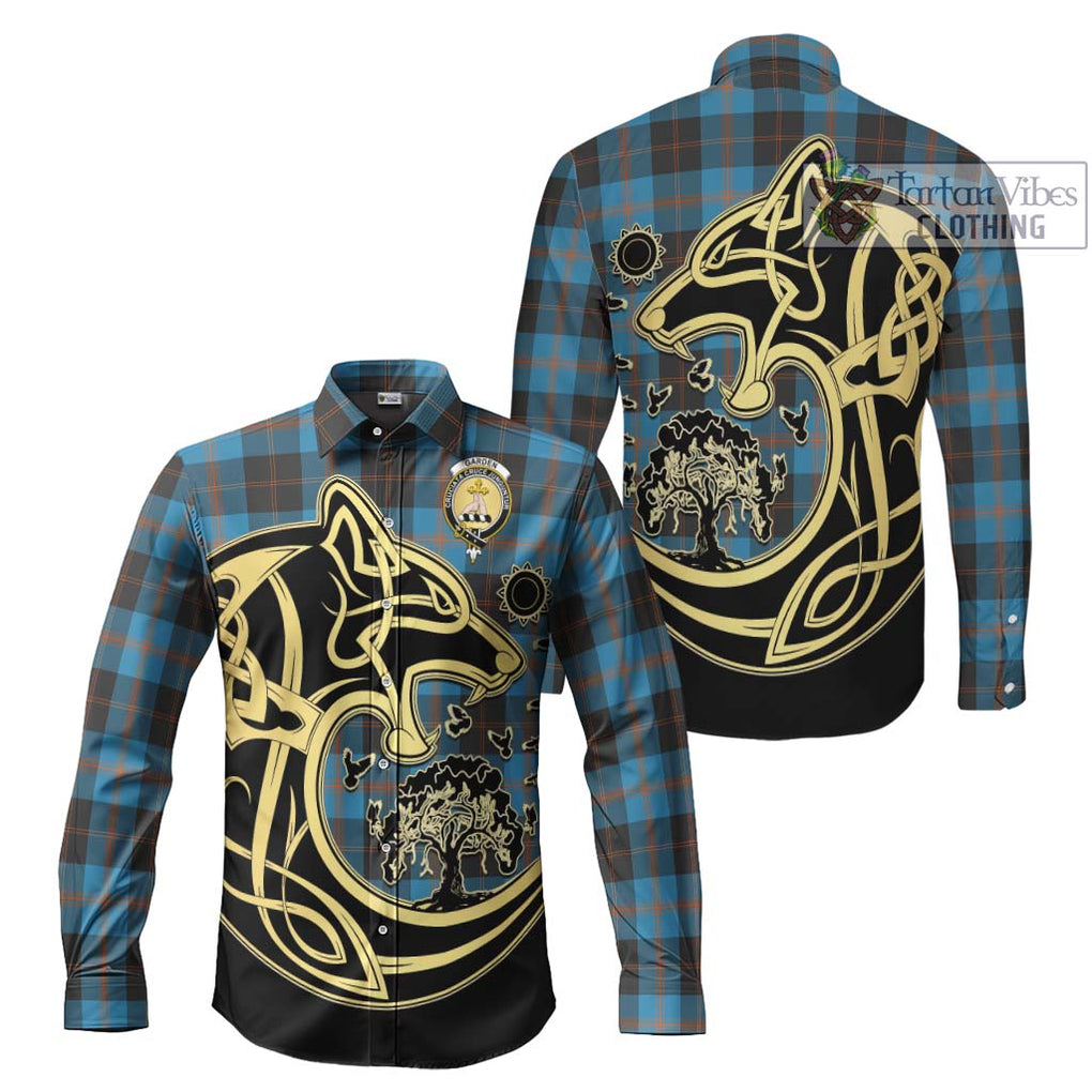 Garden (Gardyne) Tartan Long Sleeve Button Shirt with Family Crest Celtic Wolf Style Men's Shirt S - Tartan Vibes Clothing