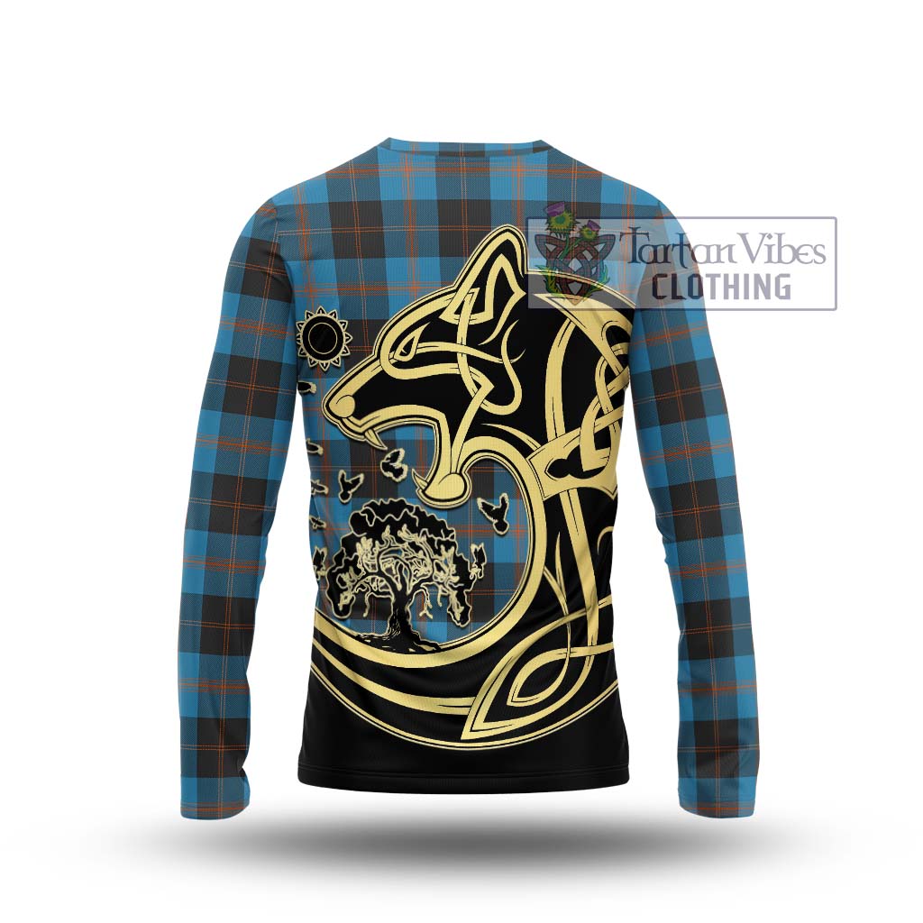 Tartan Vibes Clothing Garden Tartan Long Sleeve T-Shirt with Family Crest Celtic Wolf Style