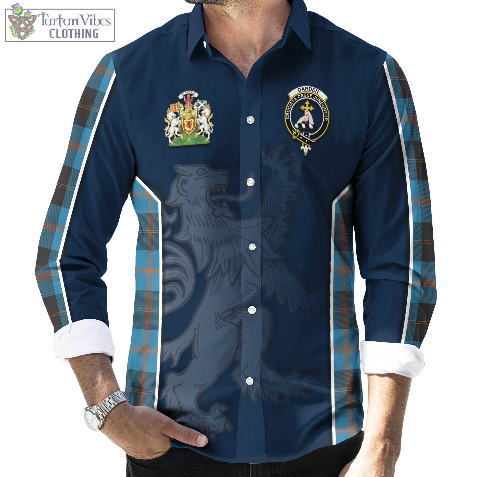 Tartan Vibes Clothing Garden Tartan Long Sleeve Button Up Shirt with Family Crest and Lion Rampant Vibes Sport Style