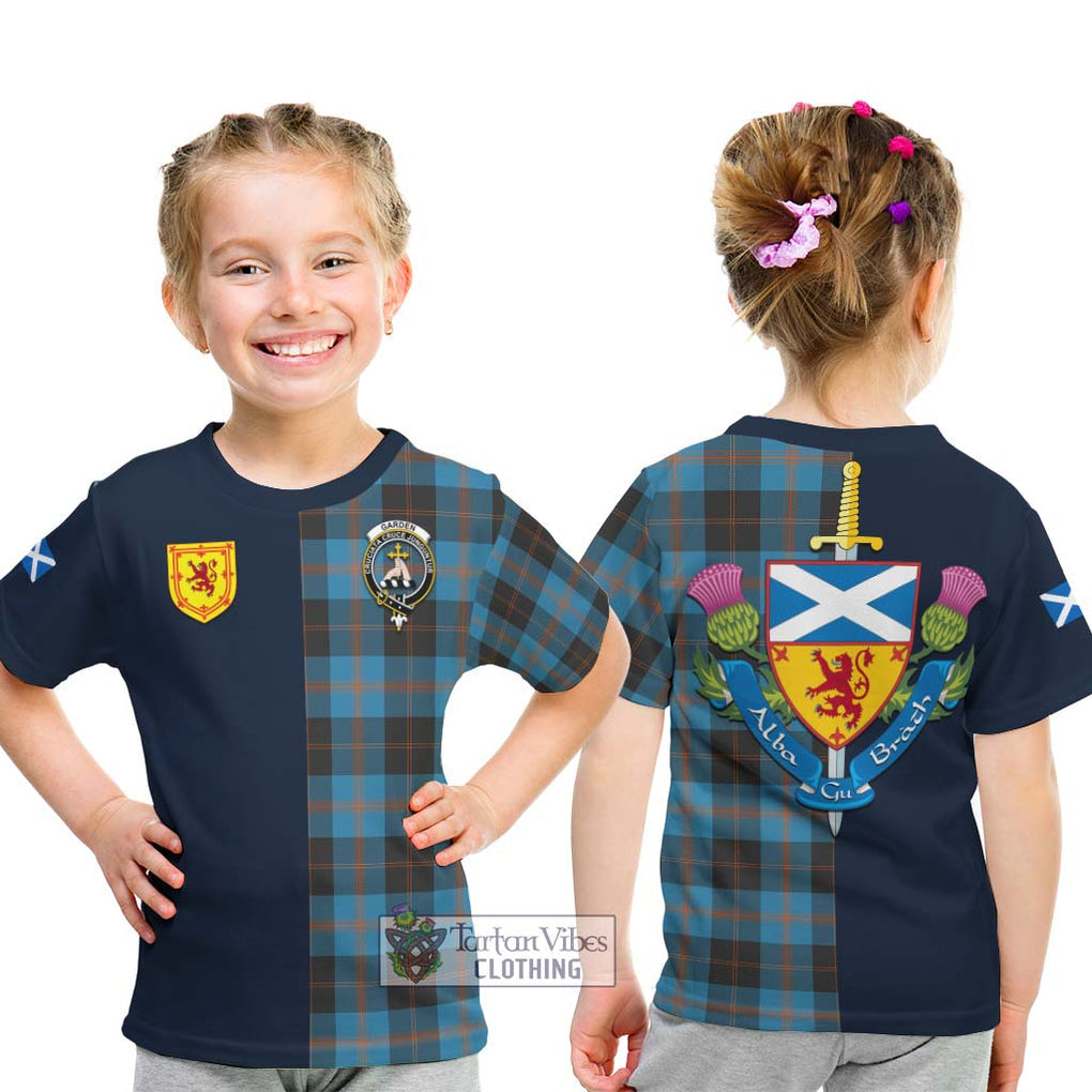 Tartan Vibes Clothing Garden Tartan Kid T-Shirt with Scottish Lion Royal Arm Half Style