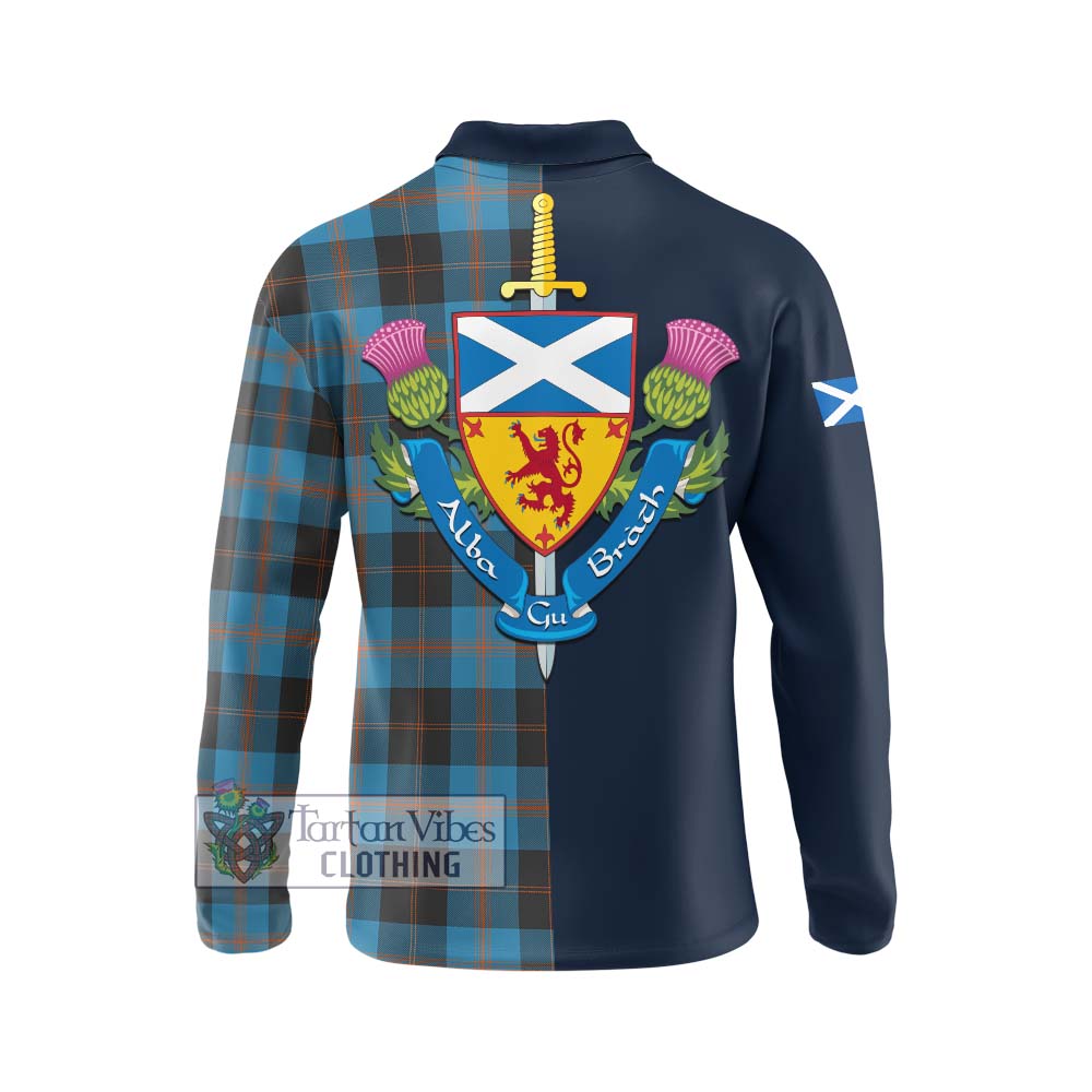 Tartan Vibes Clothing Garden Tartan Long Sleeve Polo Shirt with Scottish Lion Royal Arm Half Style