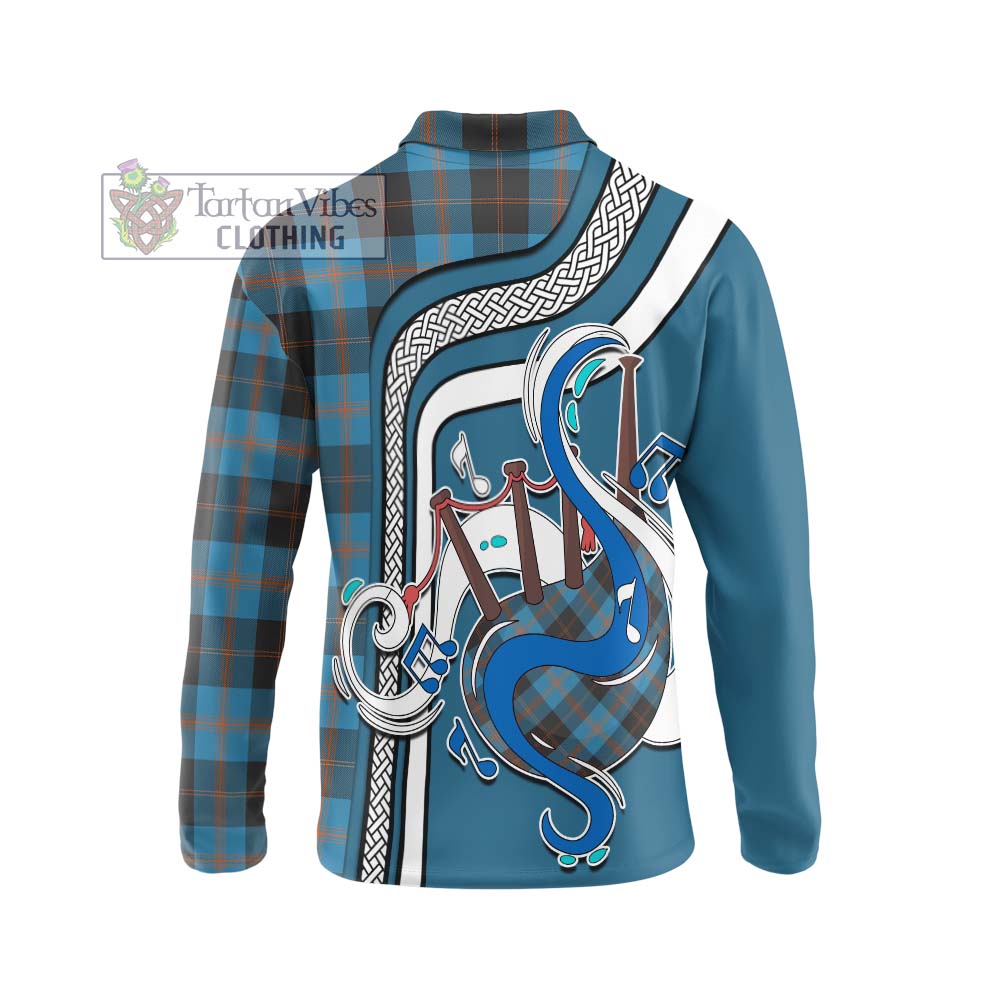 Tartan Vibes Clothing Garden Tartan Long Sleeve Polo Shirt with Epic Bagpipe Style