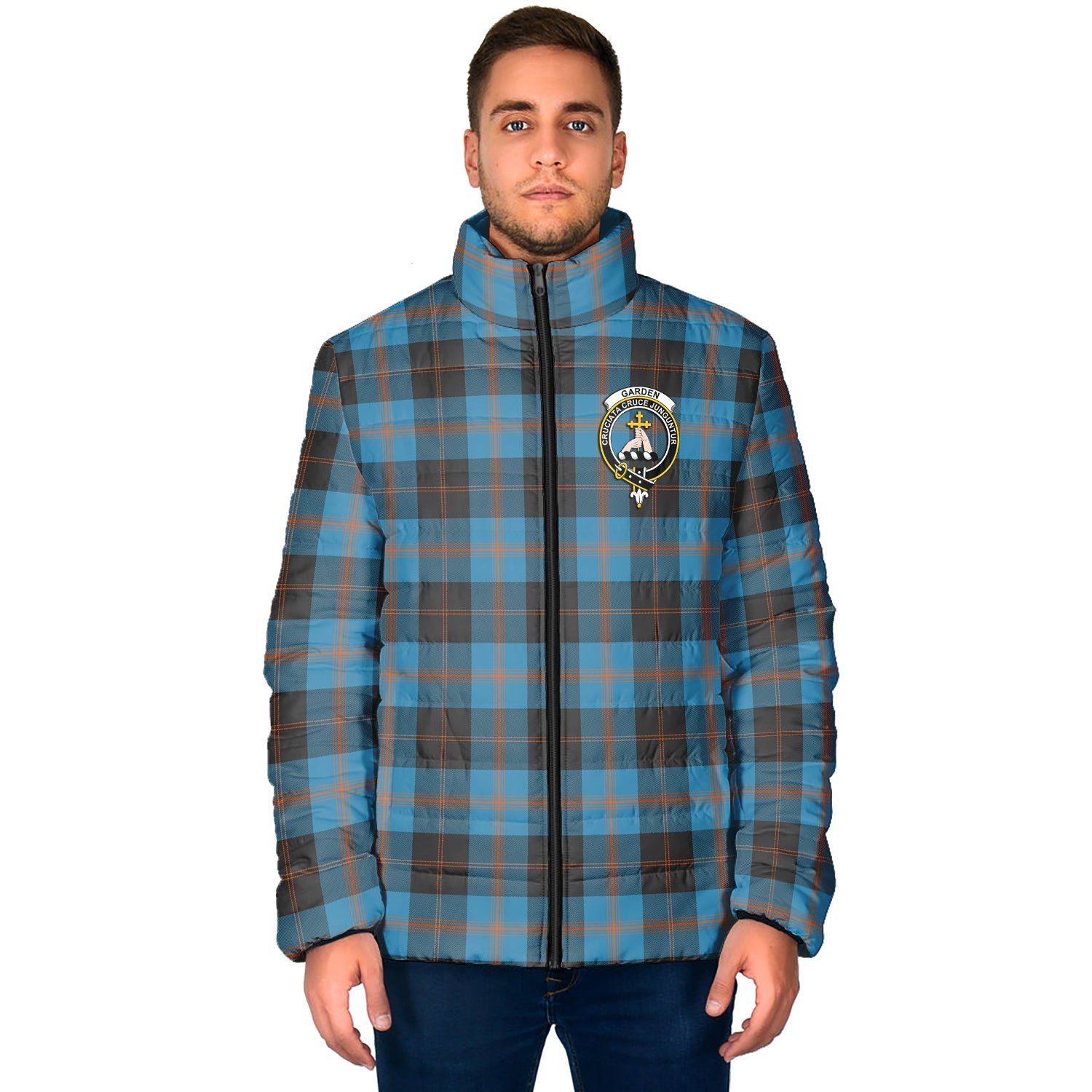 Garden Tartan Padded Jacket with Family Crest - Tartanvibesclothing