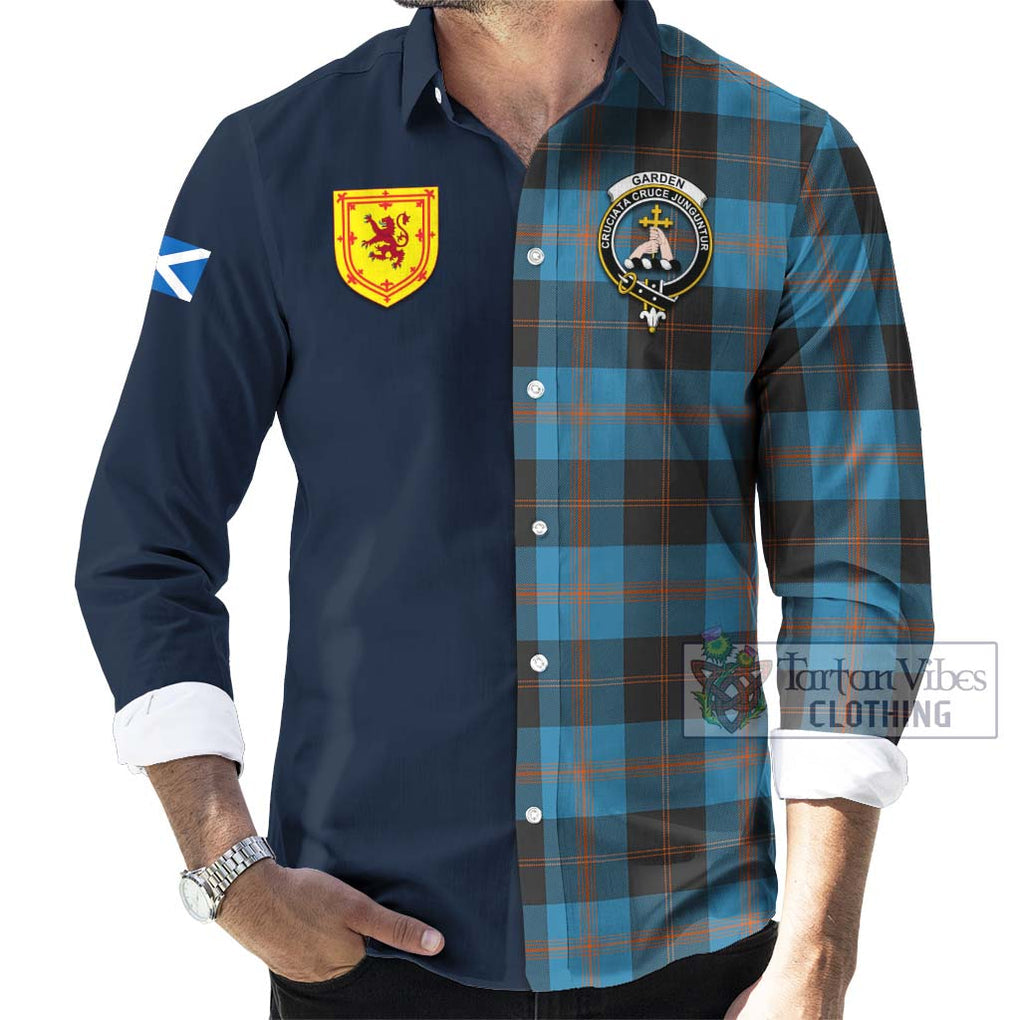 Tartan Vibes Clothing Garden Tartan Long Sleeve Button Shirt with Scottish Lion Royal Arm Half Style