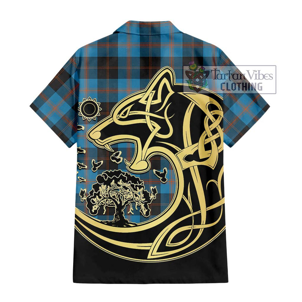 Garden (Gardyne) Tartan Short Sleeve Button Shirt with Family Crest Celtic Wolf Style - Tartan Vibes Clothing