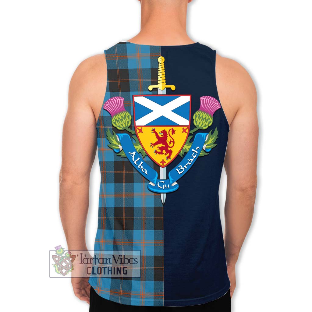 Tartan Vibes Clothing Garden Tartan Men's Tank Top with Scottish Lion Royal Arm Half Style