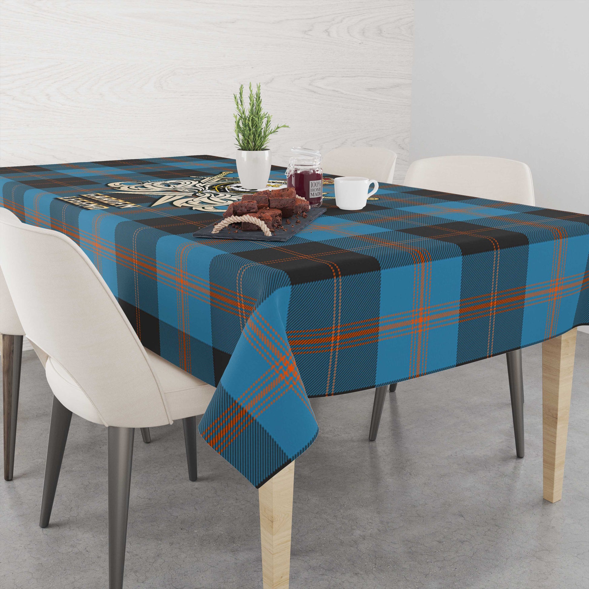 Tartan Vibes Clothing Garden Tartan Tablecloth with Clan Crest and the Golden Sword of Courageous Legacy