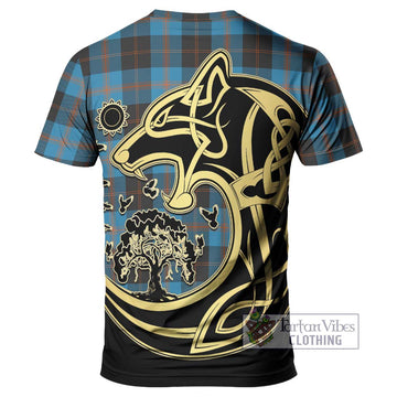 Garden Tartan T-Shirt with Family Crest Celtic Wolf Style