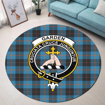 Garden Tartan Round Rug with Family Crest