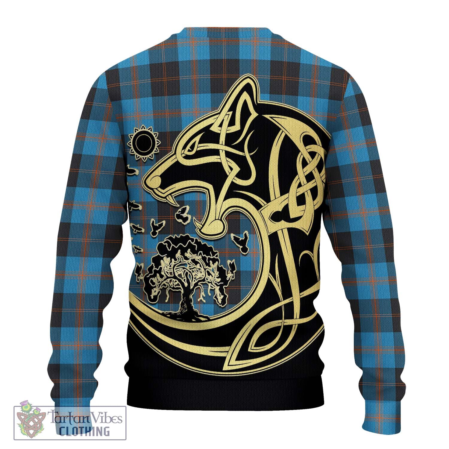 Tartan Vibes Clothing Garden Tartan Knitted Sweater with Family Crest Celtic Wolf Style