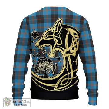 Garden Tartan Knitted Sweater with Family Crest Celtic Wolf Style