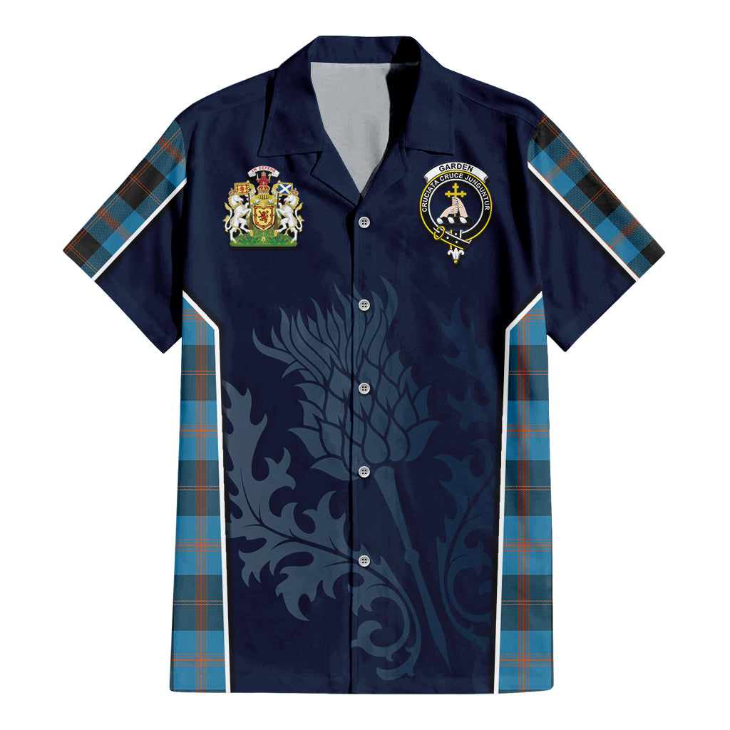 Tartan Vibes Clothing Garden Tartan Short Sleeve Button Up Shirt with Family Crest and Scottish Thistle Vibes Sport Style