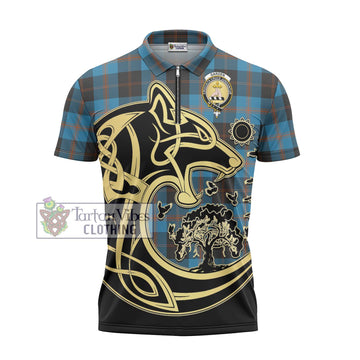 Garden (Gardyne) Tartan Zipper Polo Shirt with Family Crest Celtic Wolf Style