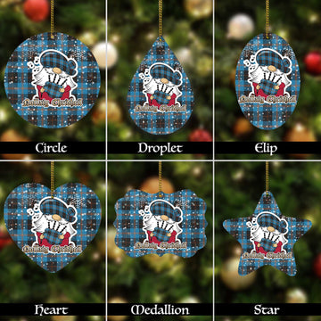 Garden Tartan Christmas Ornaments with Scottish Gnome Playing Bagpipes