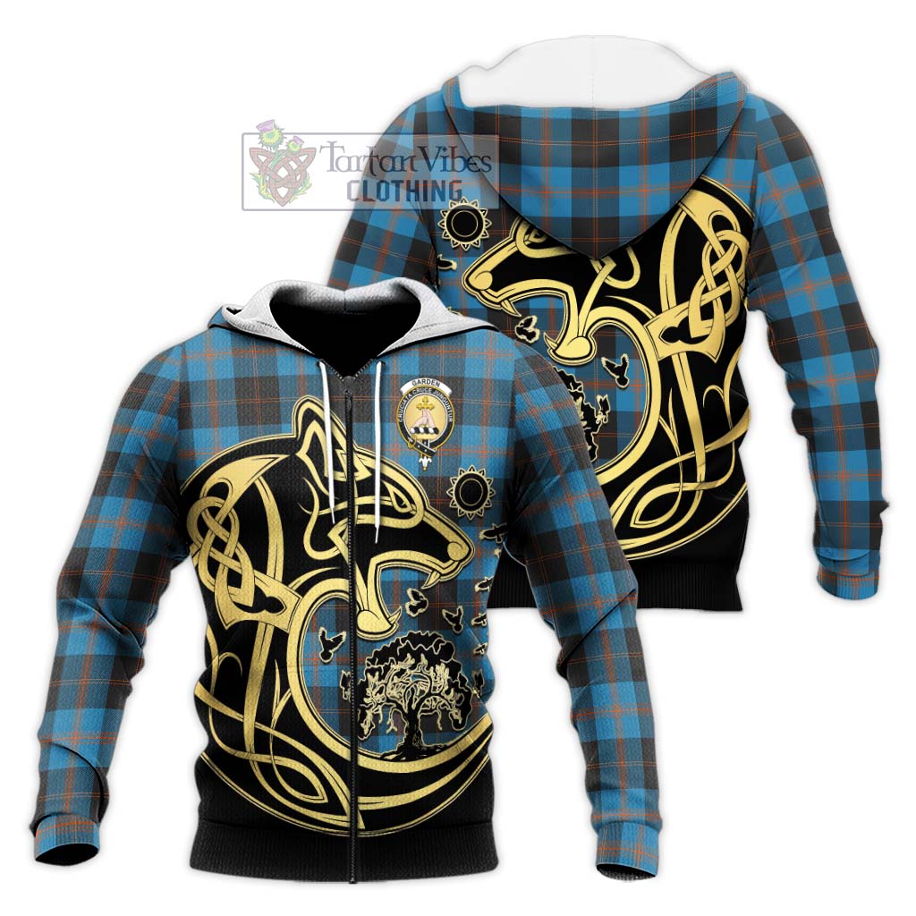 Tartan Vibes Clothing Garden Tartan Knitted Hoodie with Family Crest Celtic Wolf Style