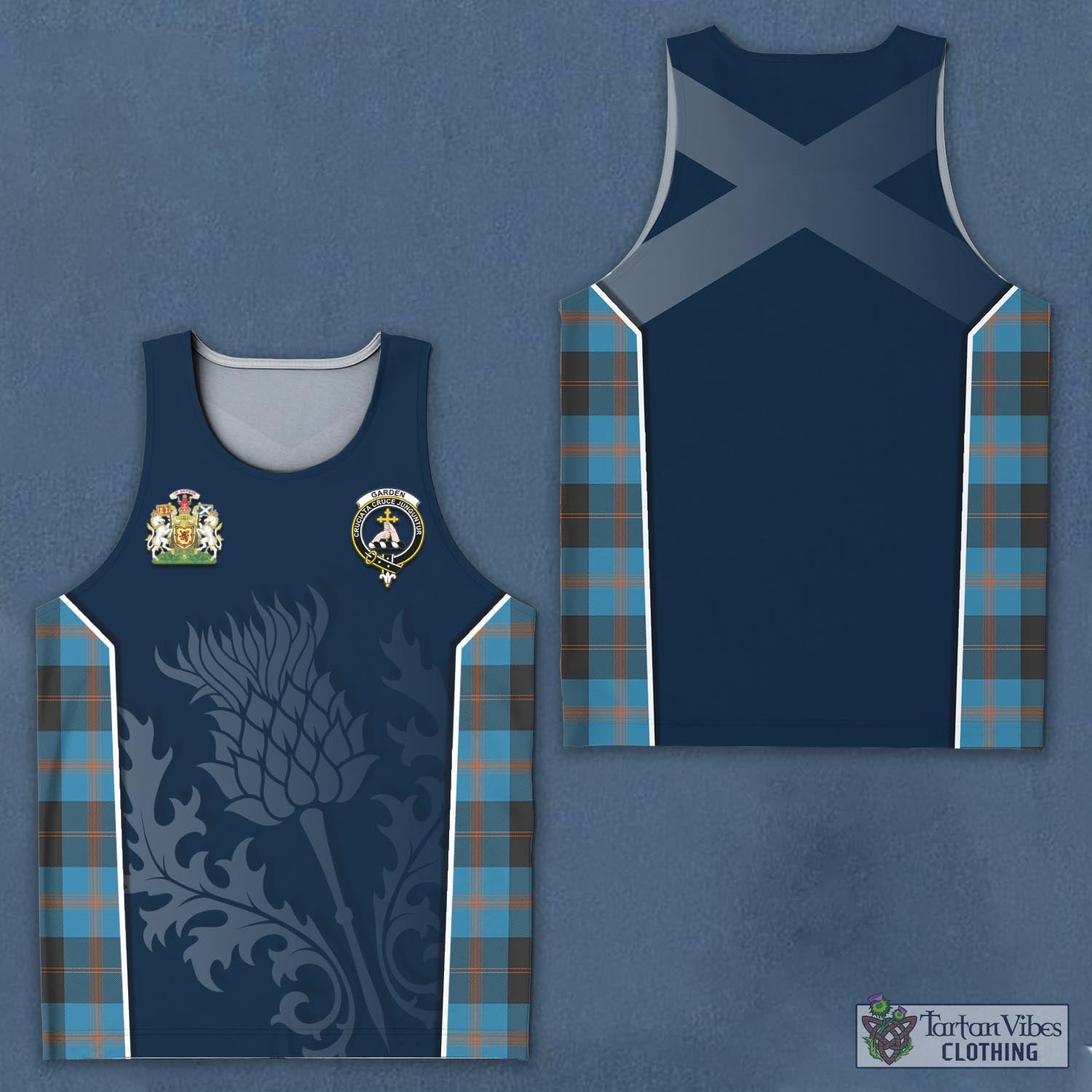 Tartan Vibes Clothing Garden Tartan Men's Tanks Top with Family Crest and Scottish Thistle Vibes Sport Style