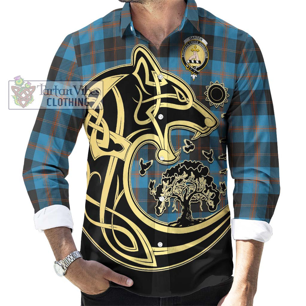 Garden (Gardyne) Tartan Long Sleeve Button Shirt with Family Crest Celtic Wolf Style - Tartan Vibes Clothing